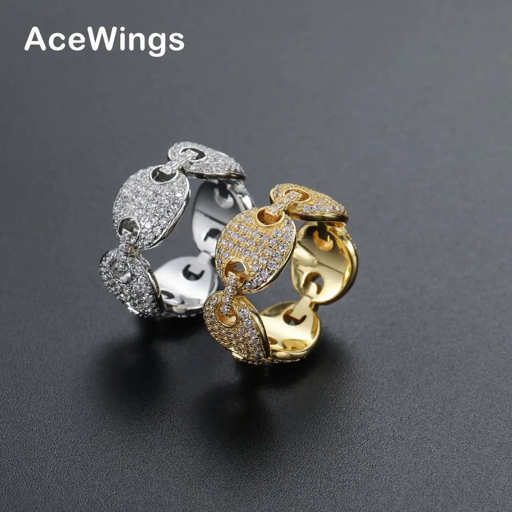 R037 Zircon Hip Hop Ring Brass Prong Setting CZ Ring Cubic Zircon Iced Out Ring Jewelry