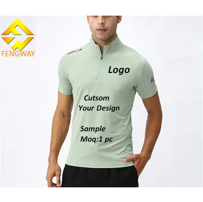 Fengway Men's Quick Dry Workout Gym Fitness T-Shirt Custom Sports Short Sleeve Tops in Polyester/Cotton Solid Pattern