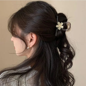 Korean Style Shark Hair Claw Clips Hollow Ponytail Clip Premium Large Resin White Flower Black Hair Claw Clips for Girl Women