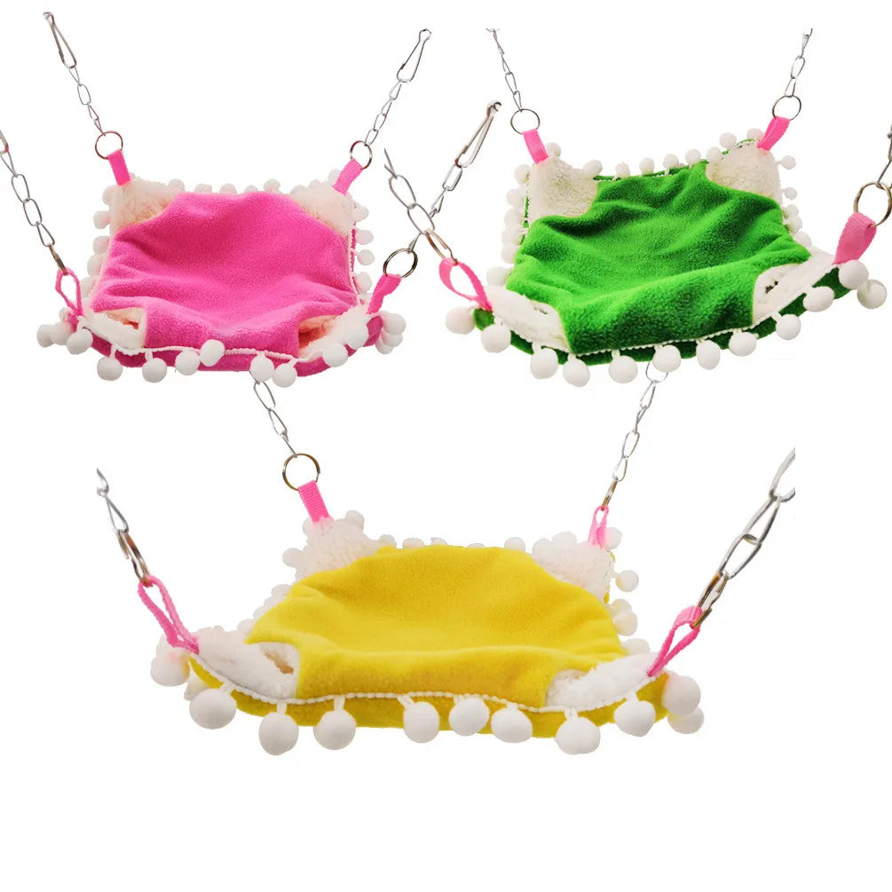Parrot Double-Layered Hammock with Honey Pouch for Hamsters Sugar Gliders and Golden Bears - Cozy Macaron-colored Warmth