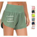Custom Logo Women's Running Shorts Two Piece Sports Band Zipper Pocket High Waist Yoga Quick Dry Training Pants for Ladies