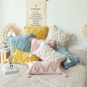 Luxury Decorative Pillow Cases Handmade Boho Style Macrame Tassel Cotton Embroidered Cushion Cover for Home