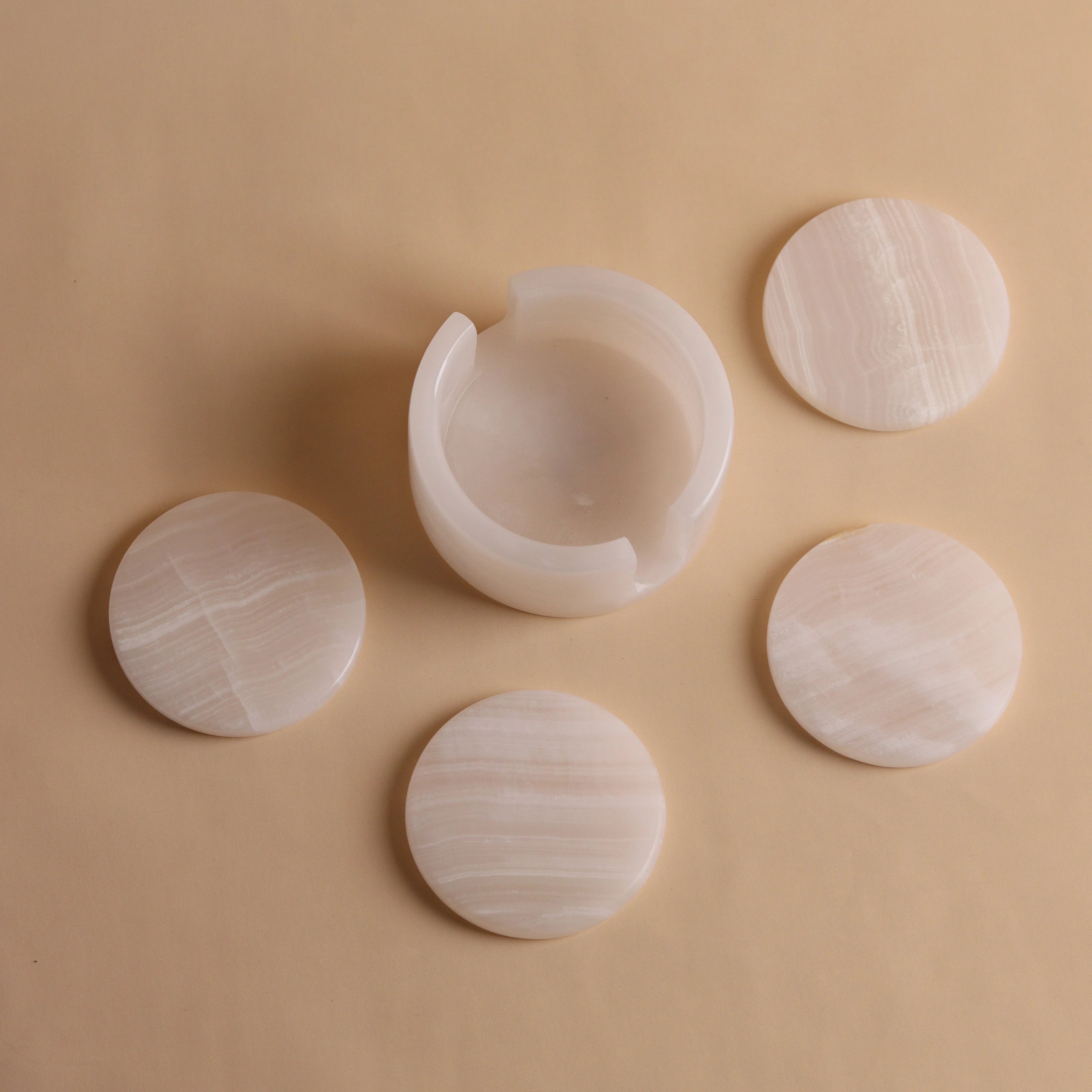 YUSHI Premium Handmade Marble Customized Coasters Elegant Natural White Onyx Stone Coaster Set for Drinks and Home Decor