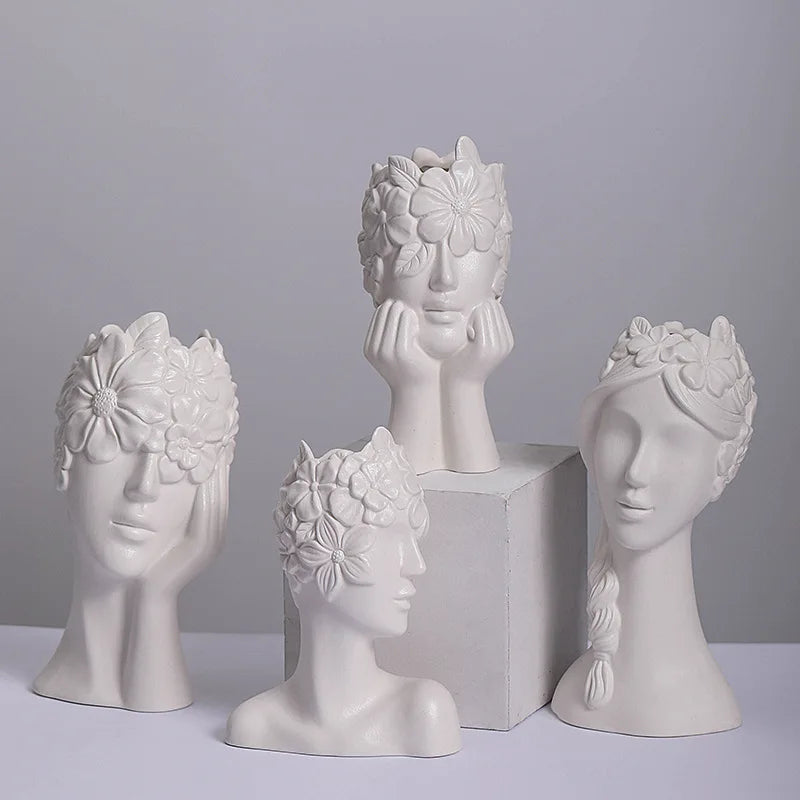 Nordic Women Head Art White Vase Tabletop Home Decor Wedding Accessories Ceramic Vase
