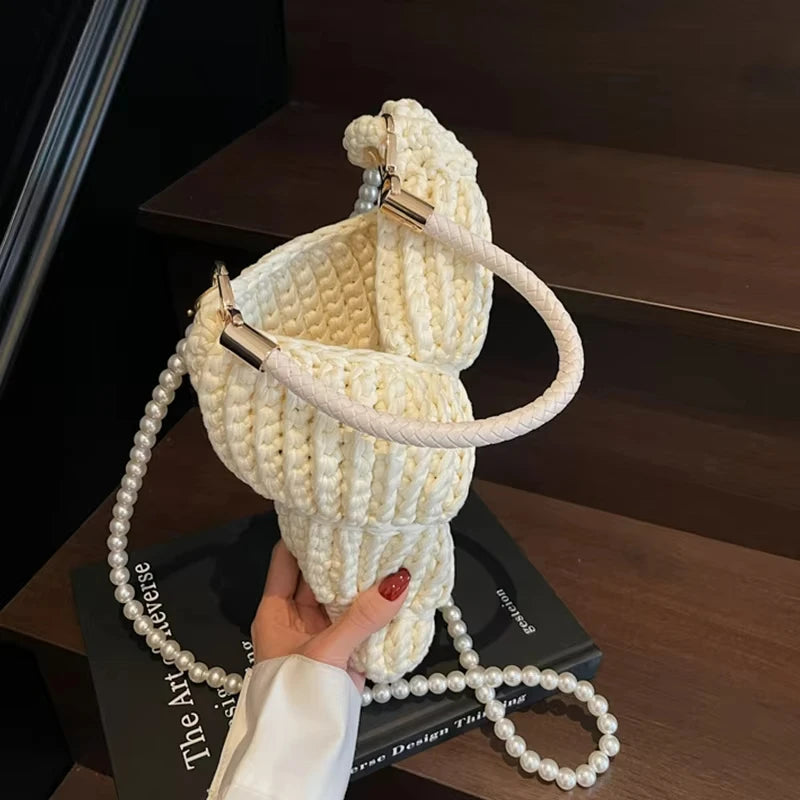 Sac Crochet Bags for Women Crochet Handmade Knitted Conch Shoulder Bag Pearl Shoulder Strap Crossbody Bag