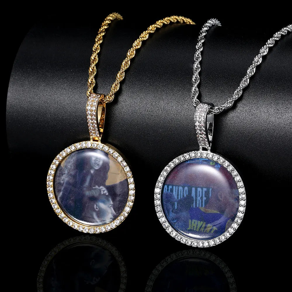 Hip Hop Photo Memory Medallions Necklace Men Round Sublimation Jewelry Blanks Custom Picture Pendant