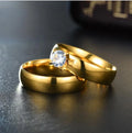 Fancy Gold Plated CLASSIC Stainless Steel Couple Rings Gents Diamond Changeable Stone Woman Wedding Ring Set Solid Cocktail Ring