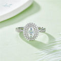 Silver 925 Original 1 Carat Brilliant Cut Diamond Test Past D Color Oval Moissanite 2 Circles Stone Ring for Women Fine Jewelry