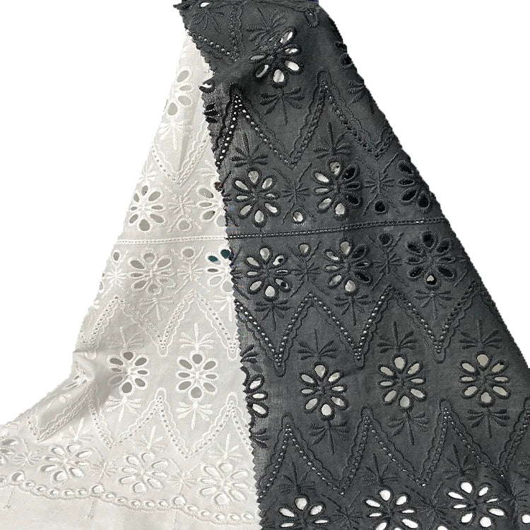 Harvest Boho 100% Organic Cotton Voile Dyed Eyelet Floral Stripe Embroidery Super Large Flower Embridry Lace Fabric MegaBDM