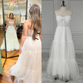 15480# Real Photos Elegant Strapless Sweep Train A-line Wedding Dress Bridal Gown for Women With Appliques Tulle