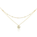925 Sterling Silver 14K Gold Sun Moon Shape Double Layers Choker Necklace with Zircon Women's Silver Jewelry Model SCN305