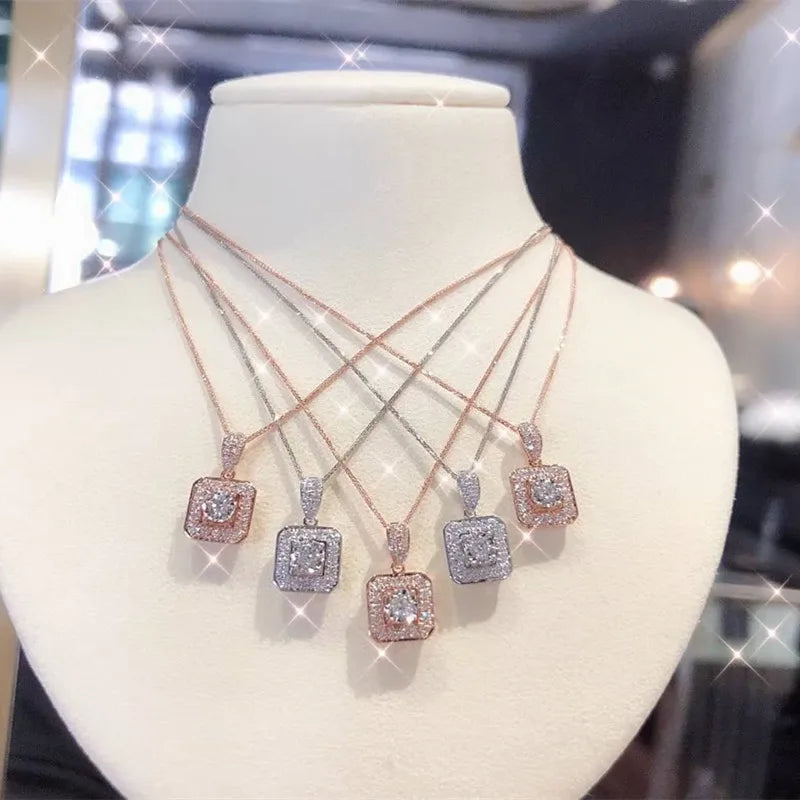CAOSHI Luxury Gold Plated Jewelry Round Cut Zircon Diamond Pendant Necklace for Women Geometric Square Choker Ladies Necklace