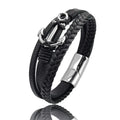 2022 Bangle Accessories Multilayer Braided Leather Bracelet Creative Stainless Steel Anchor PU Bracelet for Women Men