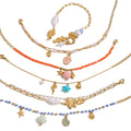 J&D Summer Design Waterproof Stainless Steel 18K Gold DIY Shell Starfish Conch Pearl Charms Bracelets Set