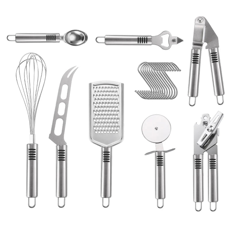 Manjia Stainless Steel Kitchen Gadgets Peeler Bottle Opener Garlic Press Egg Whisk Cheese Grater