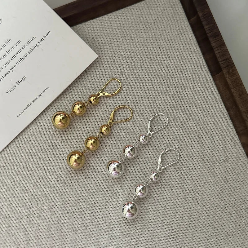 Special Design 925 Sterling Silver Small Big Round Bals Long Drop Earrings for Girls Women Christmas Gifts