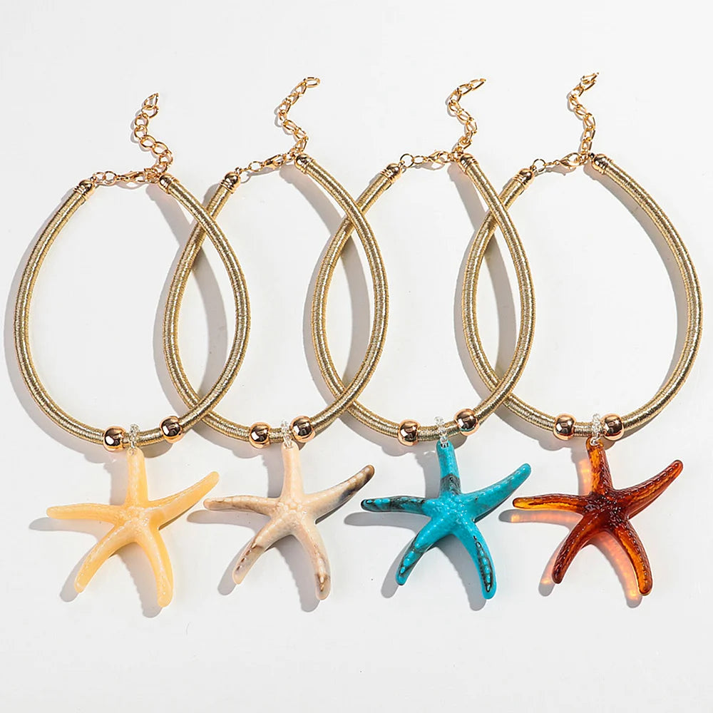 African 2026 Jewelry Exaggerated Oversize Starfish Pendant Gift Gold Collar Seaside Holiday Accessory Acrylic Starfish Necklace