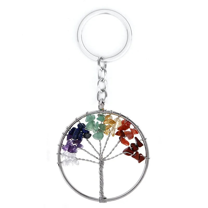 7-color Stone Natural Crystal Gravel Life Tree Keychain Pendant Money Tree Keychain Pendant Wholesale