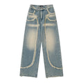 Make Old Cat-Beard Baggy Wide-Legged Denim Jeans Men Tapered Blue Jeans for Men Vintage Jeans