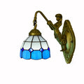 Mediterranean Style Minimalist 15cm Vintage Wall Light Stained Glass Lampshade Wall Lamp for Coffee Shop or Restaurant or Hotel