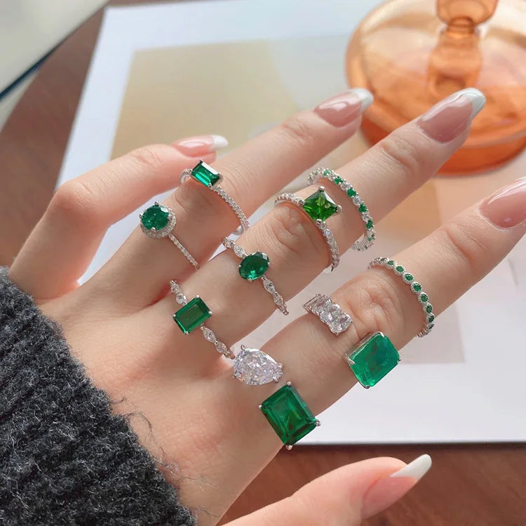 British Vintage Style S925 Sterling Silver Ring Light Luxury Design Diamond Zircon Ring Boutique Emerald Zircon Ring