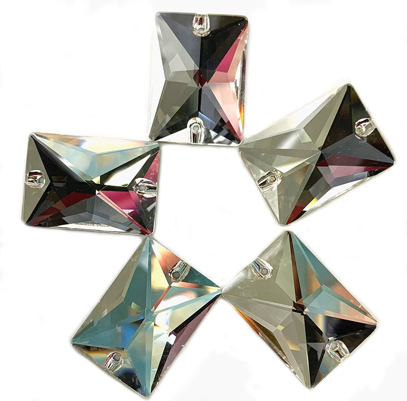LUCKY Wholesale K9 Top Quality   Sew on Rhinestone with Holes  Sew on Crystal  Rectangle Rhinestone Glass  Beads Rectangle Shape