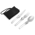 Outdoor Portable Stainless Steel Folding Tableware Three-piece Set