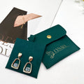 Custom  Green Color Envelope Bag with Button  Microfiber Suede Jewellery Packaging Pouch and Insert Pad with Logo