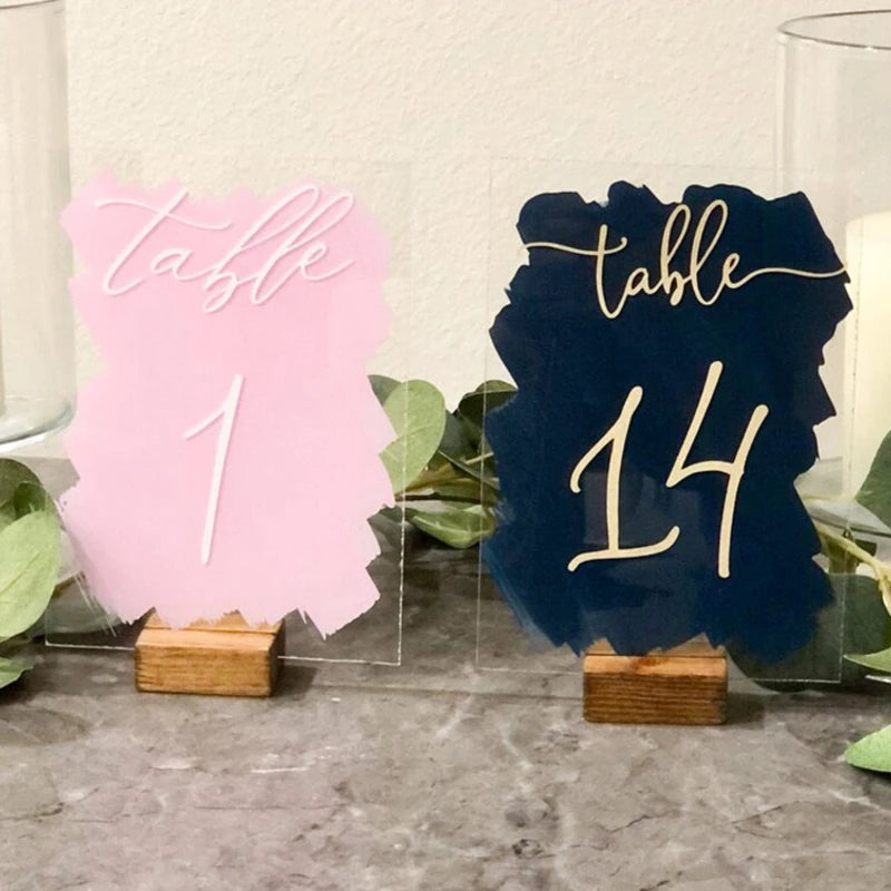 Colorful Personalized Painted Blank Rectangle Acrylic Wedding Table Numbers With Stand for Modern Wedding Decor Mariage