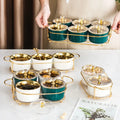 European-style Creative Ceramic round Snack Fruit Cake Grid Plate With Iron Stand