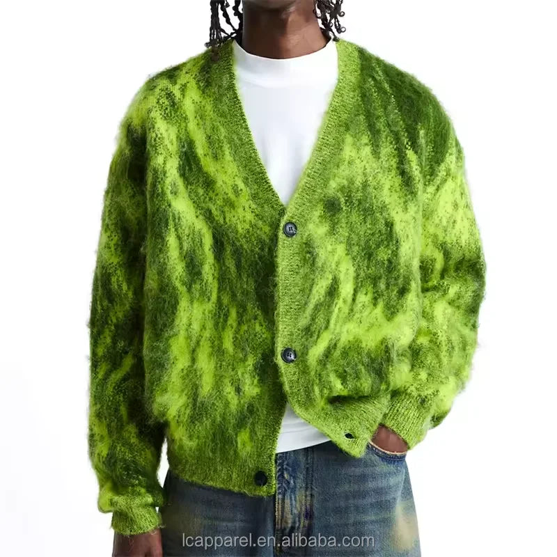 Custom LOGO OEM /ODM Cardigan Mohair Jacquard Knitted Men's Sweaters Custom Knitted Sweater