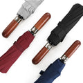 Strong Windproof Fully-Automatic Europe Design Triple-Fold 10-Rib Pongee Umbrella Wood Handle 10K Folding Travel Business Gift