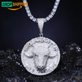 Dropshipping Mossanite Hiphop Jewellery 925 Sterling Silver Micro Paved VVS Moissanite Diamond Iced Out Goat Head Coin Pendant MegaBDM