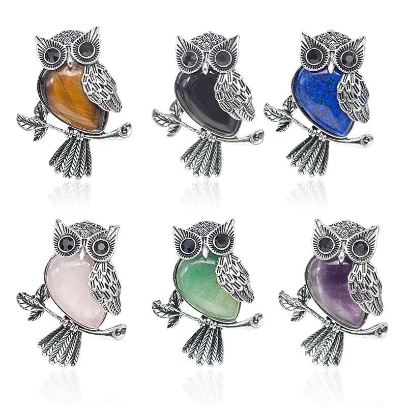 Owl Crysal Necklaces for Women Men Healing Crystal Stone Pendant Necklace Owl Christmas Gifts for Women Natural Gemstone Jewelry