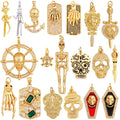 Wholesale Diy Jewelry Copper Gold Plated Shiny Zircon Accessories Punk Jewelry Cross Pirate Skull Pendant for Jewelry Making