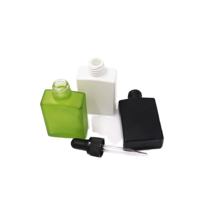 Empty 30ml Beard Oil Bottles Luxury 1oz Essential Oil Serum Dropper Bottles square Cosmetic Glass Bottle