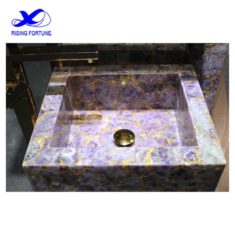 Natural Gemstone Amethyst Wash Basin for Countertop