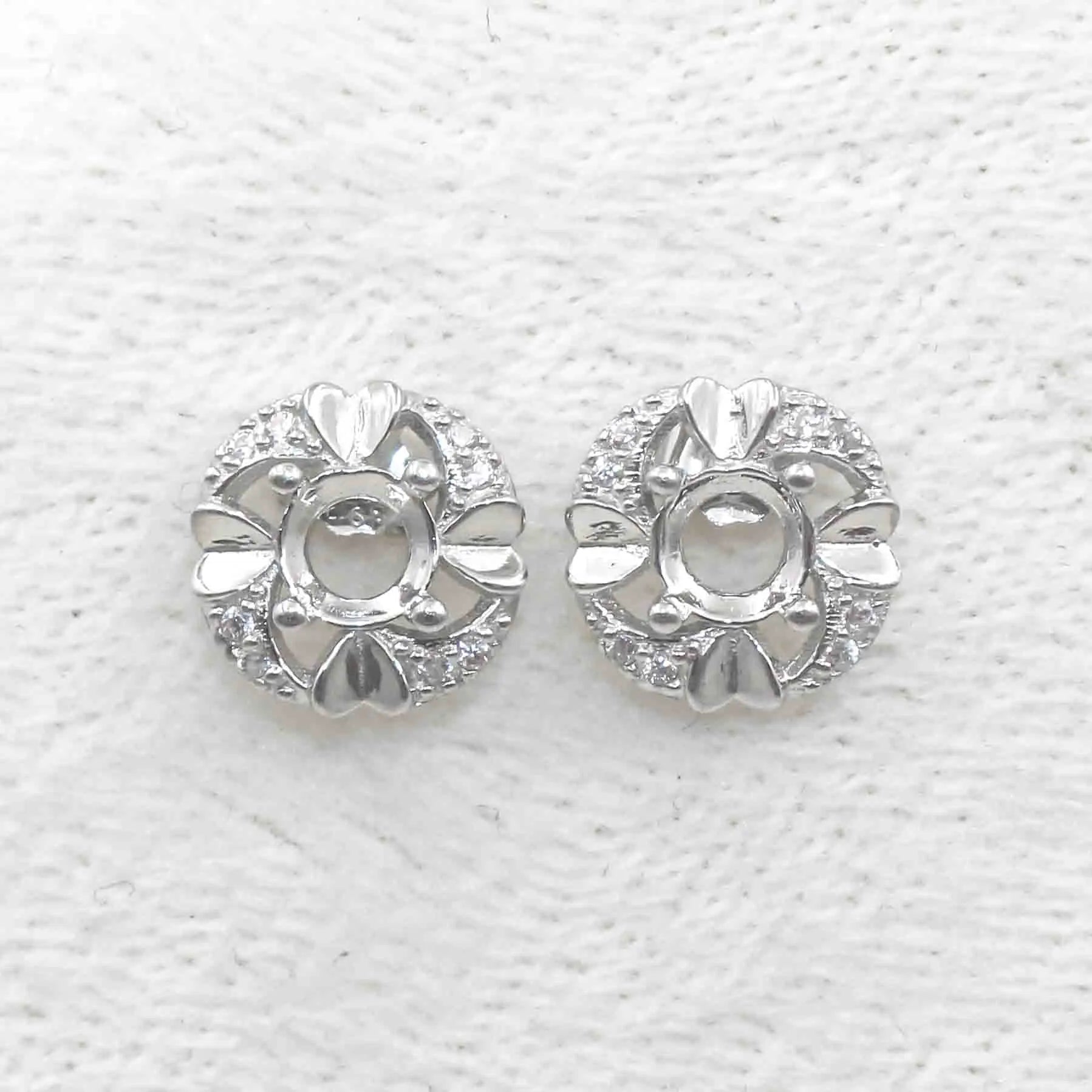 Sterling Silver 5*5mm Semi Mount Stud Earrings Empty Support Blank Claws Setting S925 Base Without Center Stone for DIY Inlay