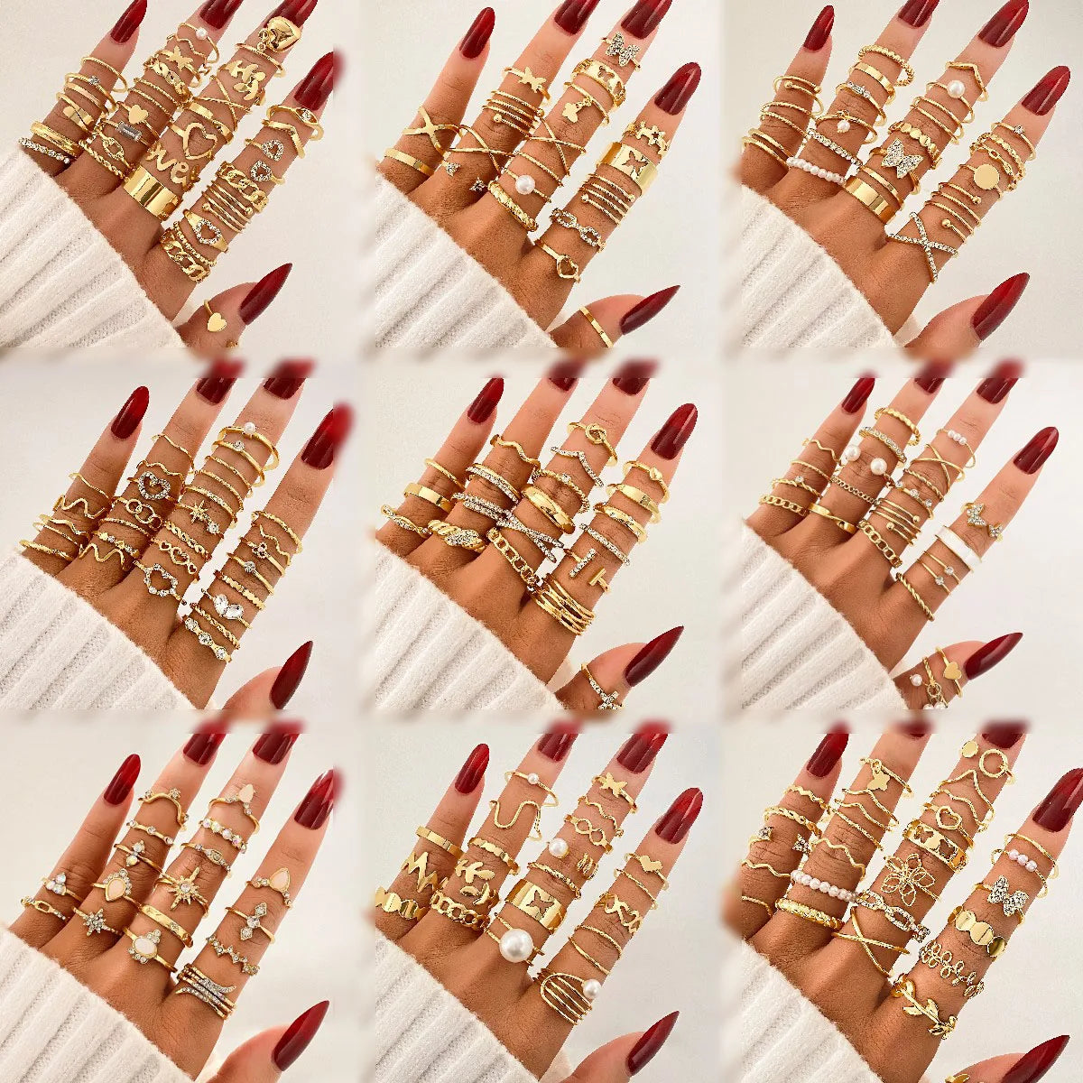 New BOHEMIA Crystal Butterfly Heart Geometric Pearl Finger Rings Set for Women Jewelry Set Gold Plated Midi Knuckle Rings