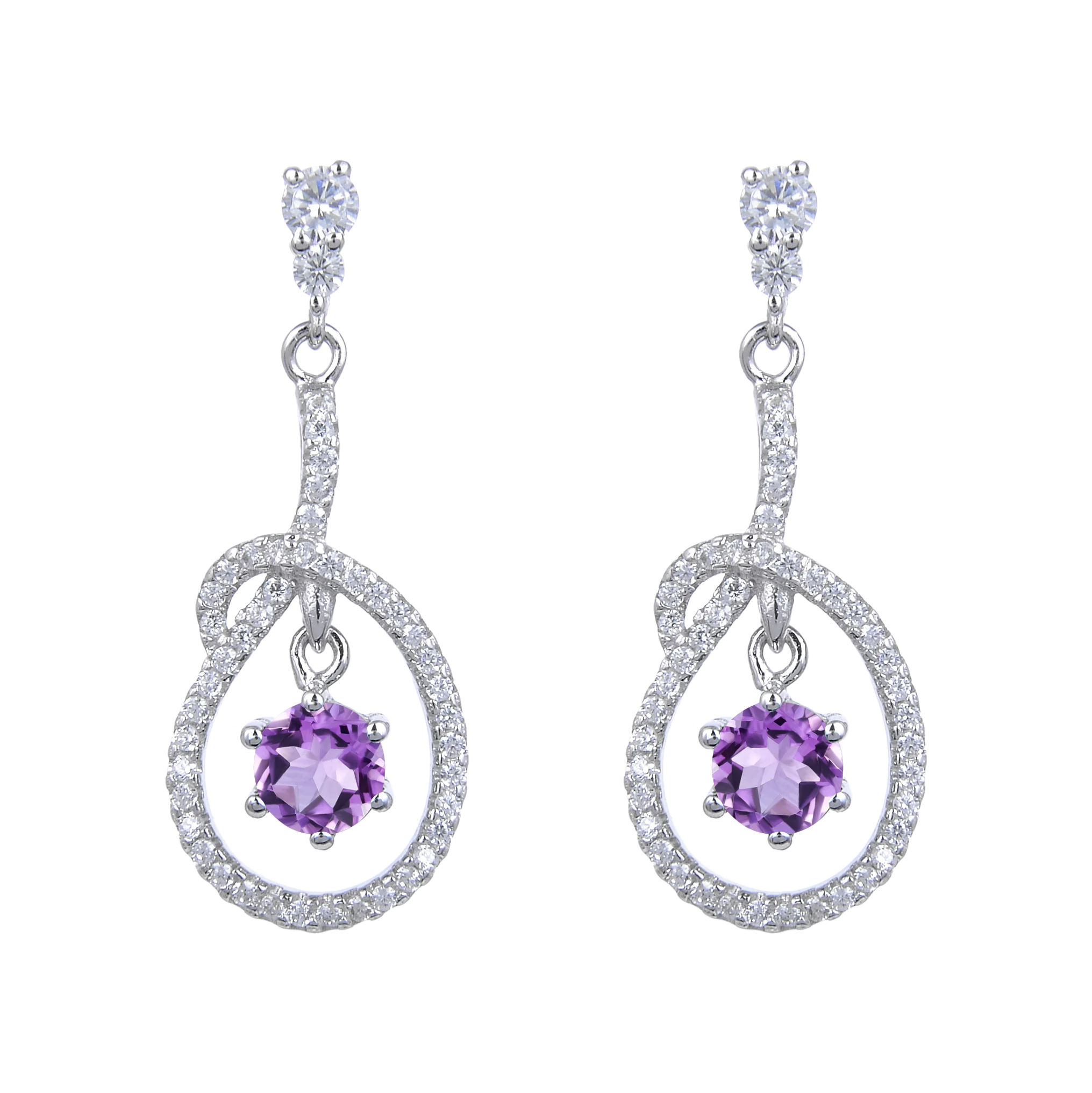 Abiding Christmas Jewelry Round Natural Amethyst Gemstones Earrings Pin Stud Dangling Earrings