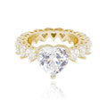 Trendy Romance: Heart Cut Gold Silver and Rose Gold Color Iced Out Micro Paved AAA CZ Women's Hip Hop Ring