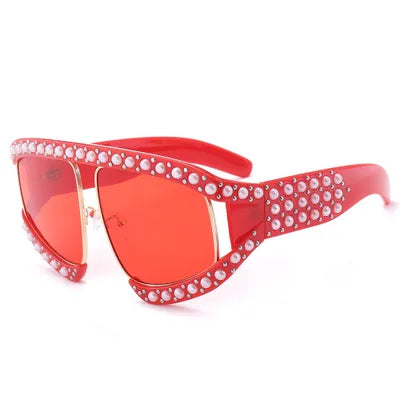 Cool Fashion Women Big Oversized Pearl Frame Sunglasses UV400 PC Lenses CN ZHE CSMAL9335-3