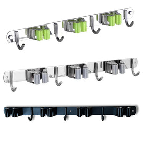 304 Stainless Steel Screw-in Wall Mounted Multifunction Broom Storage Holders & Racks for Bathroom Cleaning Tools