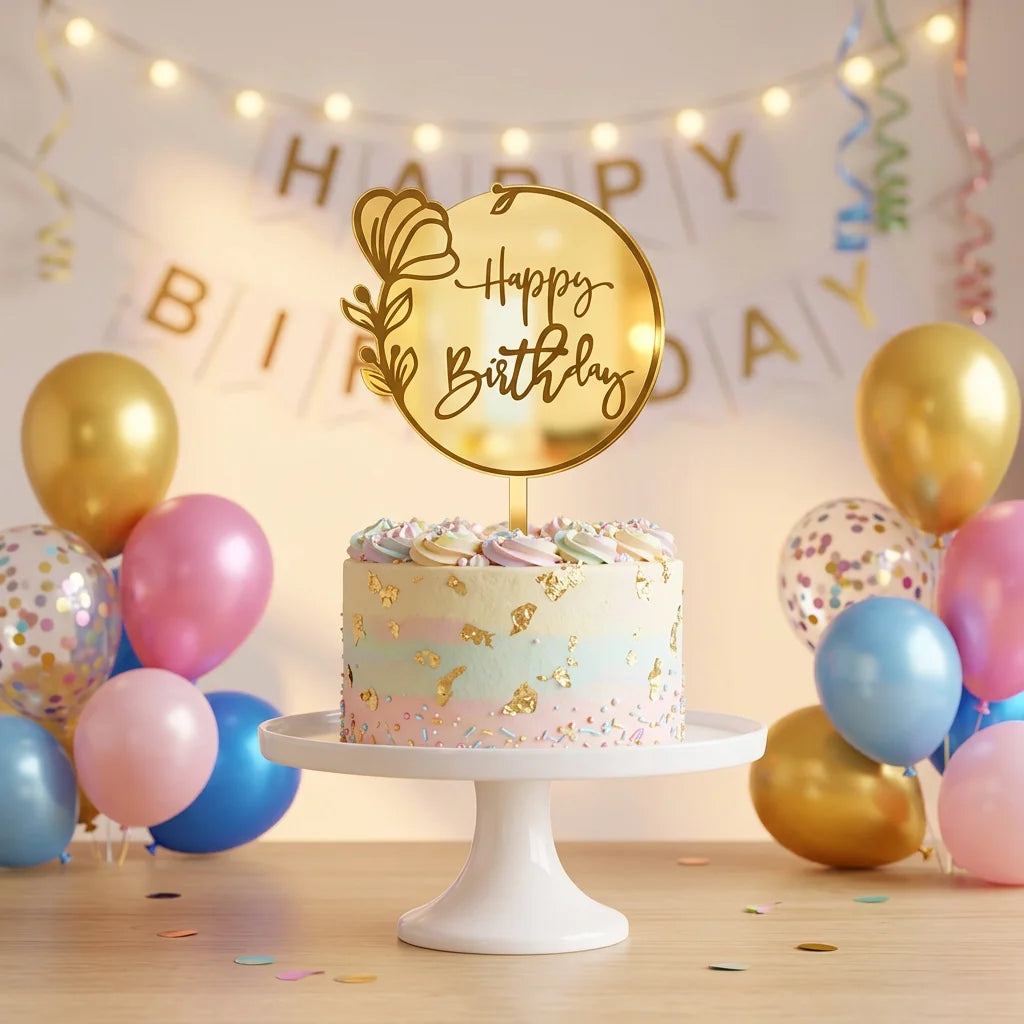 Acrylic Engraved Happy Birthday Happy Anniversary Cake Toppers for Cake Decoration