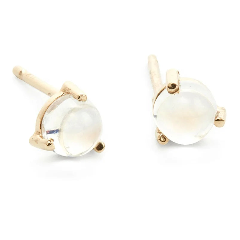 Gemnel Minimalist 925 Silver Solitaire Moonstone Opal Stud Natural Gemstone Earrings Gold