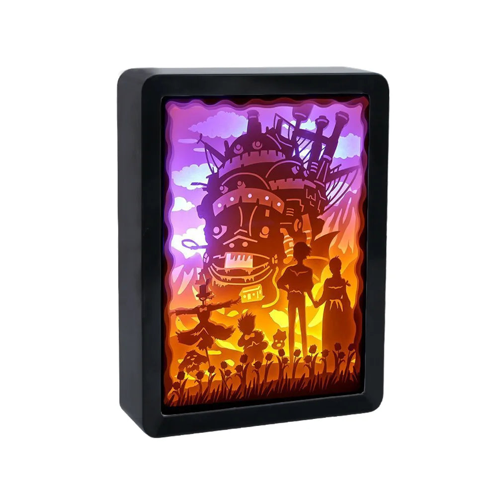 Custom Gift Items Japanese Anime Castle Shadow Box Frame Plastic Picture Frame 3D Night Light Lamp Kids Room Light
