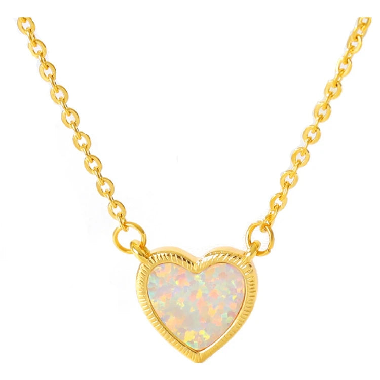 G429 Jewelry Wholesale Gold Opal Heart Pendant Necklaces Stainless Steel Heart Necklace