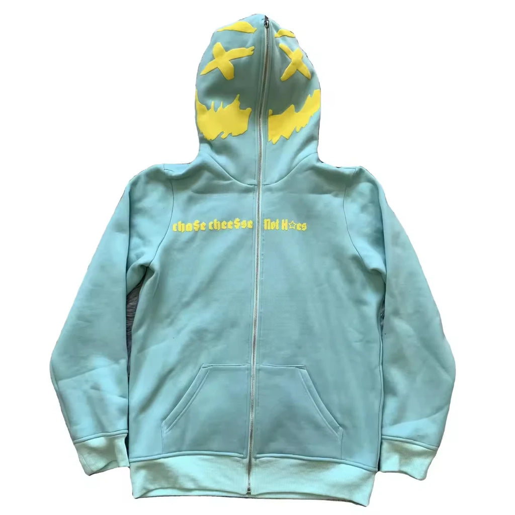 DENIMGUYS Manufacturer Custom Men's Puff Print Hoodie 500gsm 100% Cotton French Terry Streetwear Blank Full Face Zip Hoodie