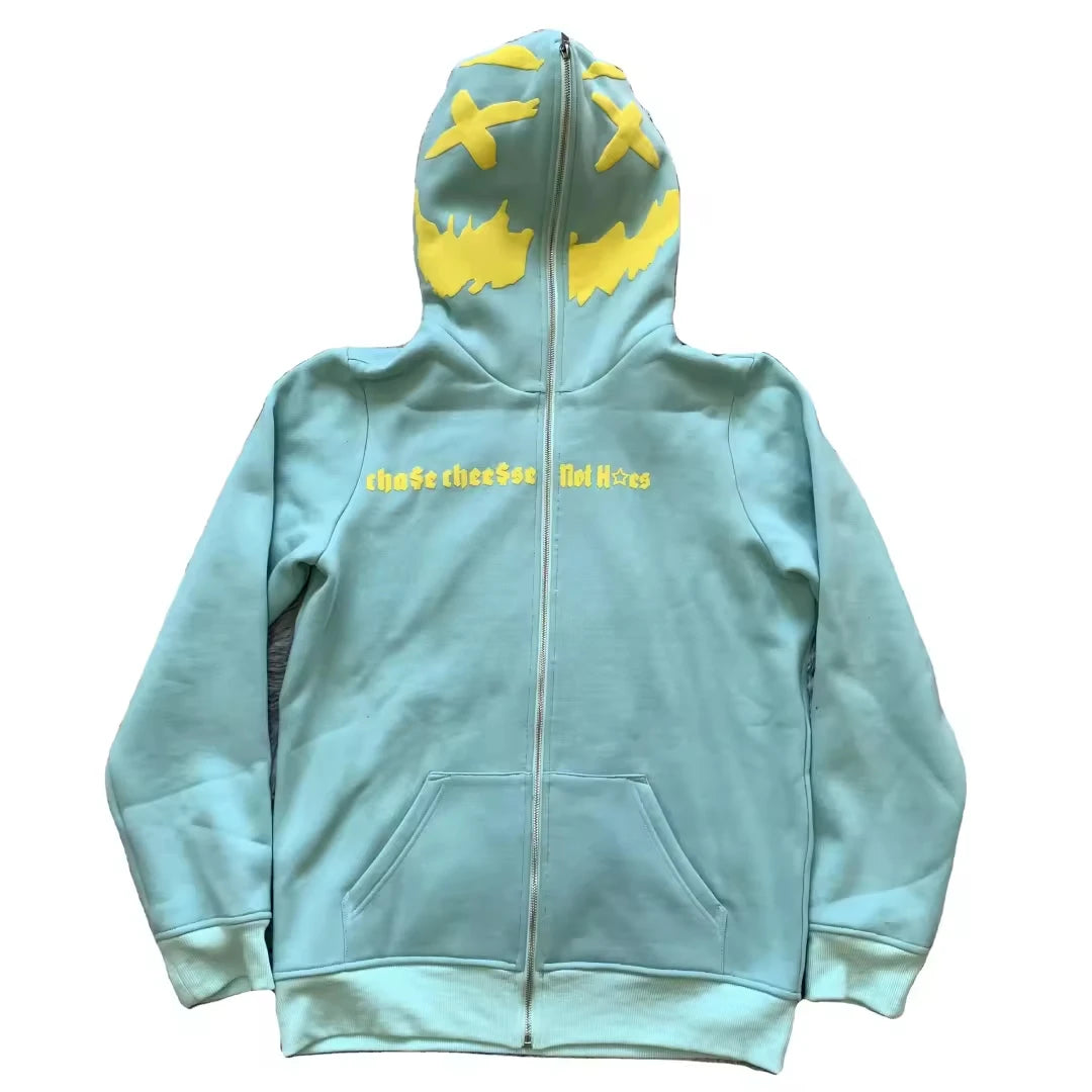 DENIMGUYS Manufacturer Custom Men's Puff Print Hoodie 500gsm 100% Cotton French Terry Streetwear Blank Full Face Zip Hoodie