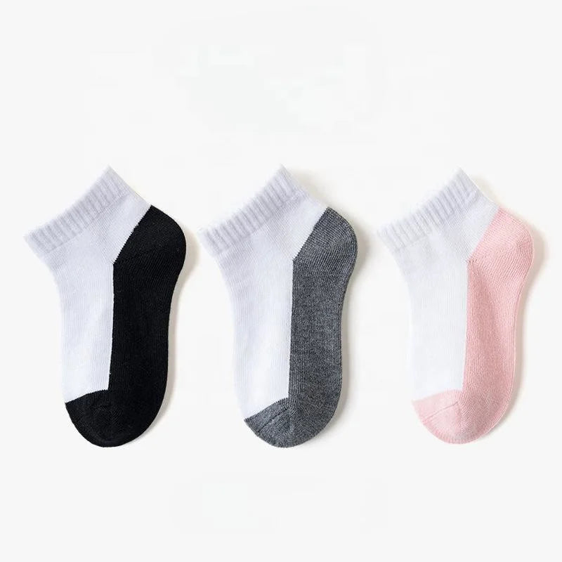 Wholesale 100% Cotton Kids Solid Black White Grey Daily Wear Boys Girls School Socks